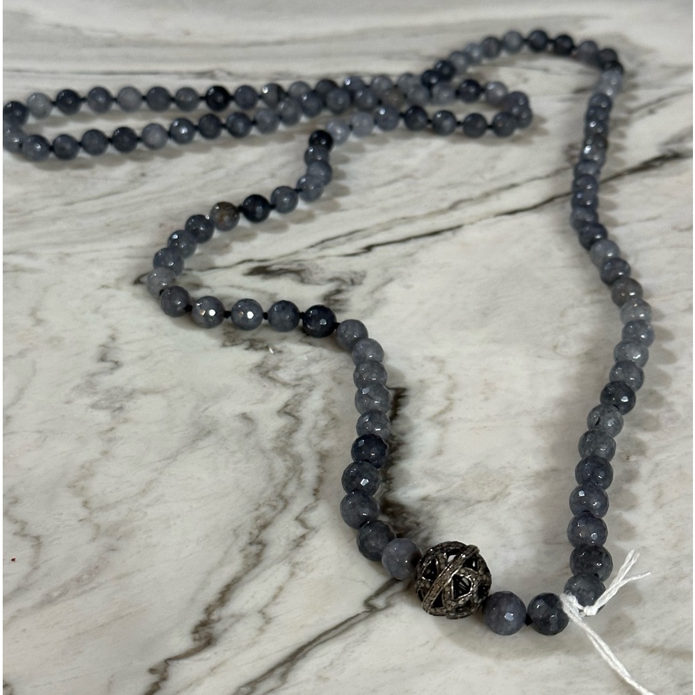 Precious stones long beaded necklace